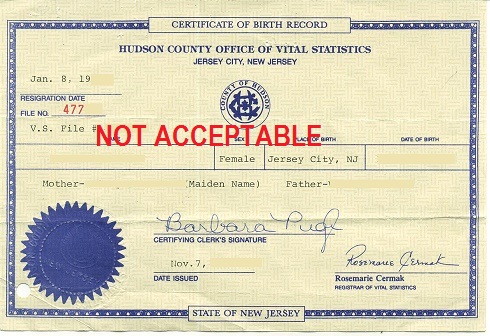 birth certificate new jersey local not acceptable