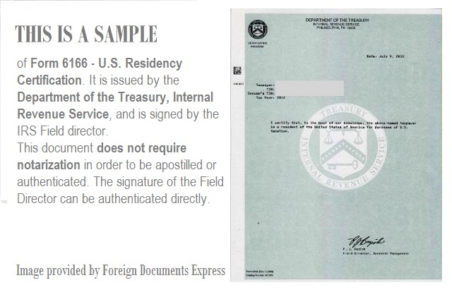 form 6166 us residency certification