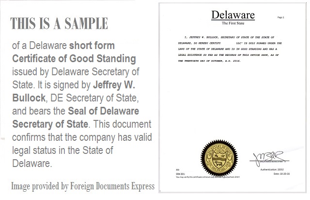 goodstanding delaware foreign documents express
