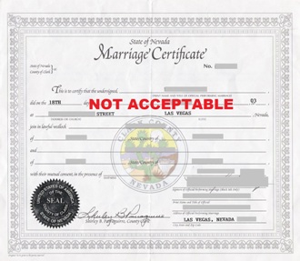 Original marriage certificate Las Vegas Nevada